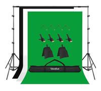 Vevelux 2,6 x 3 m / 8,5 x 9,8 FT kit di supporto regolabile per fondali con 2 x 3 m fondali (bianco, nero, verde), 8 morsetti e 2 sacchi di sabbia, sistema di supporto per sfondo per riprese video di