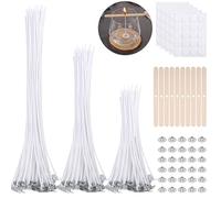 VEVOQIM - Set di 240 stoppini per candele, 100 stoppini per candele (10 cm, 15 cm, 20 cm) con 10 supporti per stoppini, 100 piastrine adesive per candele e 30 linguette per stoppini per candele fai da