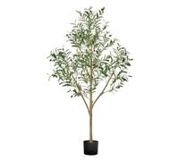 VEVOR 150 cm Albero di Ulivo Artificiale con Vaso Nero, Albero Finto Alto con Tronco in Legno Naturale e Foglie e Frutti Verdi Realistici, Pianta Artificiale da Interno per Casa, Ufficio, Soggiorno