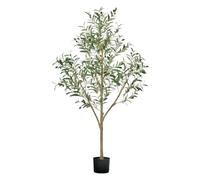 VEVOR 150 cm Albero di Ulivo Artificiale con Vaso Nero, Albero Finto Alto con Tronco in Legno Naturale e Foglie e Frutti Verdi Realistici, Pianta Artificiale da Interno per Casa, Ufficio, Soggiorno