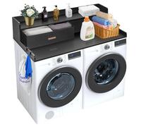 VEVOR 2 Cassetti per Lavatrice e Asciugatrice con Ripiano a 2 Livelli, 137 x 70 cm in Legno con Cuscinetti Antiscivolo, Piano di Appoggio per Lavanderia Resistente all'Acqua per Organizzazione, Nero