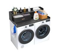 VEVOR 2 Cassetti per Lavatrice e Asciugatrice con Ripiano a 2 Livelli, 137 x 70 cm in Legno con Cuscinetti Antiscivolo, Piano di Appoggio per Lavanderia Resistente all'Acqua per Organizzazione, Nero