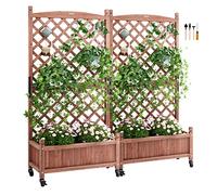 VEVOR 2 Pezzi Letto da Giardino Rialzato con Traliccio, Fioriere da Esterno in Legno Rialzate con Fori di Drenaggio, Fioriera a Traliccio Autoportante per Piante Rampicanti Fiori in Giardino, Patio
