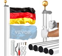 VEVOR 25FT Kit Asta Portabandiera Staccabile in Alluminio Argento Tedesco