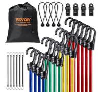 VEVOR 32 Pezzi Assortimento di Corde Elastiche, Cinghie Elastiche Resistenti 8 mm con Moschettoni Acciaio A3, Include 25/61/81/102/122 cm, con Borsa Portaoggetti, 4 Clip e Fascette Baldacchino