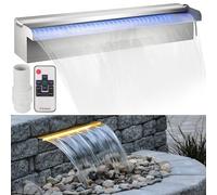 VEVOR 45 x 11,4 x 7,8 CM Fontana per Piscina a Cascata Acciaio Inossidabile, Fontana a Cascata da Giardino, Rettangolare a LED, Fontana Rettangolare con LED per Piscina