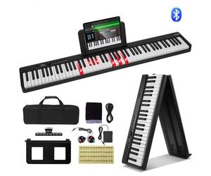VEVOR 88 Tasti Tastiera Pieghevole Pianoforte, Bluetooth e MIDI, Digitale Pianoforte con Pedale Sustain Sensibile al Tocco Tasti Borsa, Ricaricabile Tastiera per Principianti Adolescenti Adulti, Nero