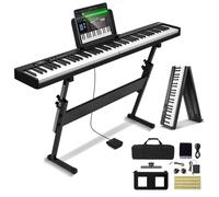 VEVOR 88 Tasti Tastiera Pieghevole Pianoforte, Bluetooth e MIDI, Digitale Pianoforte con Supporto Pedale Sustain Sensibile al Tocco Tasti Borsa, Ricaricabile per Principianti Adolescenti Adulti, Nero