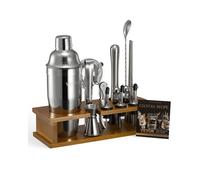 VEVOR Agitatore per Cocktail, 18 Pezzi Utensili in Acciaio Inox, Kit da Barista Martini con Supporto Bambù Cucchiaio per Miscelatore, Pestello, Colino, Versatori per Liquori, Pinza per Ghiaccio