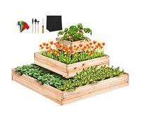 VEVOR Aiuola da Giardino Rialzata, Fioriera in Legno da 3,7 x 3,7 x 1,7 Piedi, Scatole per Piante da Esterno con Base Aperta, per Coltivare Fiori/Verdure/Erbe in Cortile/Giardino/Patio/Balcone