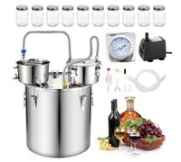 VEVOR Alambicco per Alcol Distillatore 50 L con Fusto Pompa d'Acqua Grappa, Distillatore per Alcol Termometro 10 Barattoli di Vetro, Kit per Produzione Vino Whisky Acciaio Inox Temperatura 0℃ a 200℃