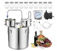 VEVOR Alambicco per Alcol Distillatore 50 L con Fusto Pompa d'Acqua Grappa, Distillatore per Alcol Termometro 10 Barattoli di Vetro, Kit per Produzione Vino Whisky Acciaio Inox Temperatura 0℃ a 200℃
