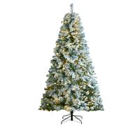 VEVOR Albero di Natale Artificiale Preilluminato, Floccato 2,28 m con 550 Luci LED Bianche, 1346 Punte Rami, Base Metallo per Decorazioni per Feste in Casa Ufficio