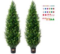 VEVOR Albero Topiario di Cedro Artificiale, Alto 152,4 cm Realistiche Piante in Vaso di Pino con Foglie Extra, Set Verde Artificiale Protetto dai Raggi UV per Domestica di Interni Esterni (2 Pezzi)