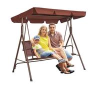 VEVOR Altalena da cortile a 3 posti, Altalena da Esterno con tettoia per veranda regolabile, braccioli, Tessuto Teslin, Struttura in acciaio legato per Balcone, Cortile, Giardino, Marrone