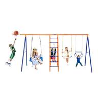 VEVOR Altalena da Giardino, Altalena 6 in 1, Altalena in Metallo per Carichi Pesanti da Esterno con 2 Altalene, Barra a Trapezio, Scala da Arrampicata, Capacità di 200 kg per Bambini dai 3 Anni in Su
