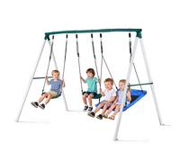 VEVOR Altalena da Giardino Telaio in Metallo a Forma di A per Bambini da Giardino 3 Posti Carico max 318 kg Seduta 110 x 80 cm, Altalena da Esterno Cortile Parco Gioco per Bambini Capienza 3 Persone