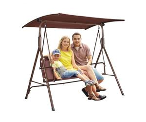VEVOR Altalena da Patio per 3 Persone, Altalena per Veranda Regolabile, con braccioli, Tessuto Teslin, Telaio in Acciaio Legato per Balcone, Cortile, Patio, Giardino, Bordo Piscina, Marrone