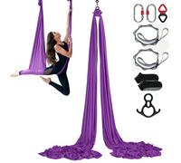 VEVOR Altalena per Yoga e Seta Aerea, 8,7 iarde, Kit Amaca per Yoga Aerea con Tessuto in Nylon da 100 g/m², Hardware Completo e Guida di Installazione Facile, Volo Antigravità per Bodybuilding Viola