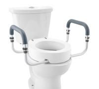 VEVOR Alzata WC Rotonda Standard Altezza 88,9 mm, Sedile WC Rialzato Portata 136 kg, Corrimano in Alluminio, Imbottitura EVA, Rialzo per WC Maniglia Alzata per Ausilio da Bagno