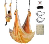 VEVOR Amaca e Altalena per Yoga Aerea, 5,5 Metri, Starter Kit Tessuto in Nylon da 100 g/m², Hardware Completo e Guida di Installazione Facile, Volo Antigravità per Bodybuilding, Oro