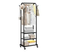 VEVOR Appendiabiti con Rotelle Barra Appendiabiti e 3 Ripiani Capacità di Carico Fino a 45 kg Robusto Appendiabiti in Acciaio al Carbonio per Camera da Letto, Lavanderia, Soggiorno, Nero