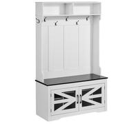 VEVOR Appendiabiti da Terra, Appendiabiti in Legno con Panca Scarpiera, Appendiabiti Bianco Ripiani Regolabili Ganci per Appendere, Appendiabiti con Striscia Luminosa USB, per Ingresso Corridoio Casa