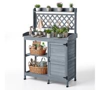 VEVOR Armadietto Banco per Giardinaggio, con Mobiletto Portaoggetti, Ripiani Portaoggetti, Piano in Legno 110 x 46 cm, Postazione di Lavoro per Piantagione da Giardino per Patio, Cortile, Grigio