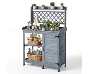 VEVOR Armadietto Banco per Giardinaggio, con Mobiletto Portaoggetti, Ripiani Portaoggetti, Piano in Legno 110 x 46 cm, Postazione di Lavoro per Piantagione da Giardino per Patio, Cortile, Grigio
