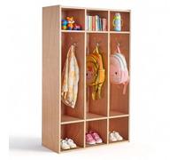 VEVOR Armadietto Guardaroba per Bambini 3 Scomparti in Legno Armadio Porta Cappotti Scarpe per Bambini da Asilo Nido Scuola Materna Area Scolastica, Dimensioni Generali da 69,8 x 31,5 x 116 cm