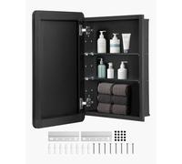 VEVOR Armadietto per Medicinali 406 x 610 mm Armadietto per Medicinali con Specchio per Bagno con Anta a Specchio, Ripiani in Vetro Regolabili, Installazione a Incasso e a Parete, Telaio in Alluminio