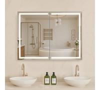 VEVOR Armadietto per Medicinali Illuminato con Specchio 60 x 80 cm da Incasso o da Parete, Mobiletto per Medicinali da Bagno con LED Dimmerabile a 3 Colori, Funzione di Memoria, con Prese USB