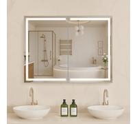 VEVOR Armadietto per Medicinali Illuminato con Specchio 60 x 80 cm da Incasso o da Parete, Mobiletto per Medicinali da Bagno con LED Dimmerabile a 3 Colori, Funzione di Memoria, con Prese USB