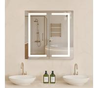 VEVOR Armadietto per Medicinali Illuminato con Specchio 65 x 65 cm da Incasso o da Parete con LED Dimmerabile a 3 Colori Funzione di Memoria, Mobiletto Porta Medicine da Bagno