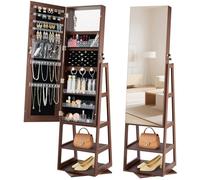 VEVOR Armadietto Portagioie Girevole, Altezza 1550 mm, Organizzatore con Specchio a Figura Intera e Spazio di Archiviazione, 2 Chiavi, Tasche per Accessori e Scomparti di Archiviazione