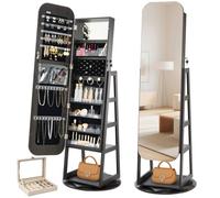 VEVOR Armadietto Portagioielli Girevole, 1,6 m Altezza, Organizzatore con Specchio a Figura Intera e Spazio di Archiviazione, 2 Chiavi, Tasche per Accessori e Scomparti di Archiviazione
