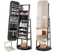 VEVOR Armadietto Portagioielli Girevole, 1,6 m Altezza, Organizzatore con Specchio a Figura Intera e Spazio di Archiviazione, 2 Chiavi, Tasche per Accessori e Scomparti di Archiviazione