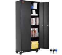 VEVOR Armadietto portaoggetti con Ruote da 75", con 4 Ripiani Regolabili e 2 Ante Magnetiche, Capacità di 200 libbre per Ripiano, Armadietto in Metallo con 3 Chiavi per Ufficio, Garage, Casa, Nero