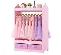VEVOR Armadio con Specchio per Bambini Colore Rosa, Guardaroba Piccolo per Costumi con Cassetto, Appendiabiti per Bambini con Cassettiera per Giocattoli di Ruolo, per Costumi Camera da Letto Cameretta