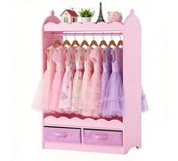 VEVOR Armadio con Specchio per Bambini Colore Rosa, Guardaroba Piccolo per Costumi con Cassetto, Appendiabiti per Bambini con Cassettiera per Giocattoli di Ruolo, per Costumi Camera da Letto Cameretta