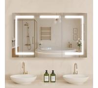 VEVOR Armadio medico illuminato con specchio (100 x 60 cm), 3 colori dimmerabili a LED con specchio in vetro temperato, funzione memoria/2 mensole/prese regolabili e USB