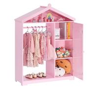 VEVOR Armadio per Bambini con Specchio per Cameretta, Guardaroba per Bambini Colore Rosa, Appendiabiti Organizer per Costumi Giochi di Ruolo da Divertimento, per Giochi Travestimenti Camera da Letto