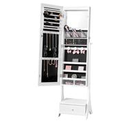VEVOR Armadio per gioielli 41 x 36 x 157 cm con specchio, organizer per specchi di gioielli con serratura e specchio a corpo intero, fodera in velluto, luce LED, cassetto per gioielli, valori, bianco