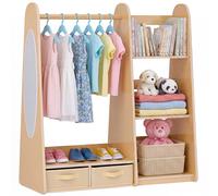 VEVOR Armadio Piccolo con Specchio per Bambini, con Ripiani e Contenitore Inferiore, Appendiabiti Guardaroba Organizer per Vestitini, per Cameretta Camera da Letto Organizzazione Costumi Giocattoli