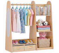 VEVOR Armadio Piccolo con Specchio per Bambini, con Ripiani e Contenitore Inferiore, Appendiabiti Guardaroba Organizer per Vestitini, per Cameretta Camera da Letto Organizzazione Costumi Giocattoli