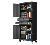 VEVOR Armadio Portaoggetti in Metallo con Ruote, Armadio Portautensili, Capacità di Carico per Ripiano 81,5 kg, Altezza 190,5 cm, 4 Ante con Serratura e Ripiani Regolabili, 2 Cassetti, per Garage Casa