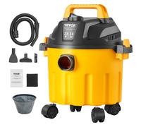VEVOR Aspirapolvere per umidi asciutti capienza ca. 10 litri, Aspirapolvere portatile 2,5 HP max, Aspirazione con ugello a rotelle, Aspirapolvere per moquette, detriti, peli animali domestici, giallo