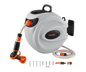 VEVOR Avvolgitubo Automatico per l'Irrigazione Lunghezza Bloccabile 20m Diametro Tubo 12mm, Rullo Avvolgitubo Automatico Retrattile Fissaggio a Parete Girevole 180° da Giardino Orto Pulizia Domestica