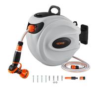 VEVOR Avvolgitubo Automatico Retrattile 35m, Diametro Tubo 12mm, Lunghezza Bloccabile, Fissaggio a Parete Girevole 180°, per Irrigazione Giardino Orto e Pulizia Domestica