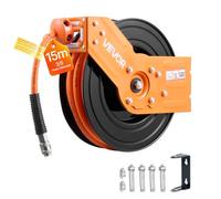 VEVOR Avvolgitubo per Aria Compressa da Parete 15 m x 9,5 mm, Avvolgitubo per Compressore d'Aria, Pressione max. 20,7 bar con Tubo di Ingresso da 1,52 m, Montaggio a Parete/Soffitto, Braccio Singolo